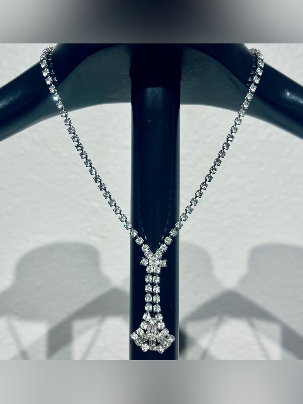 Vintage Silver Tone Crystal Drop Necklace